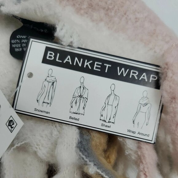 Cejon Scarf Plaid Blush Oversized Blanket Wrap Pink Tan Grey Fringe - Picture 2 of 2
